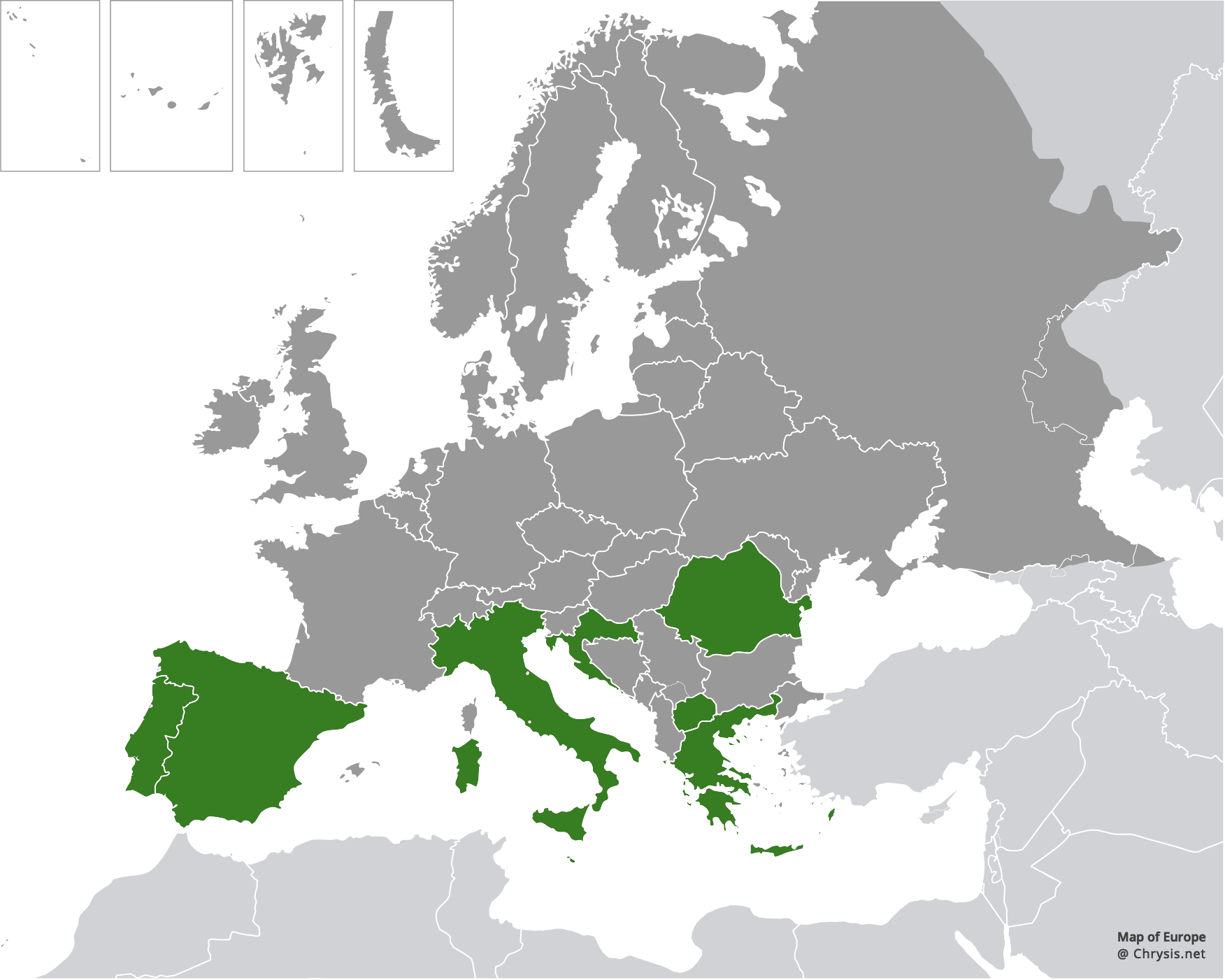European distribution of Chrysis auriceps Mader, 1936