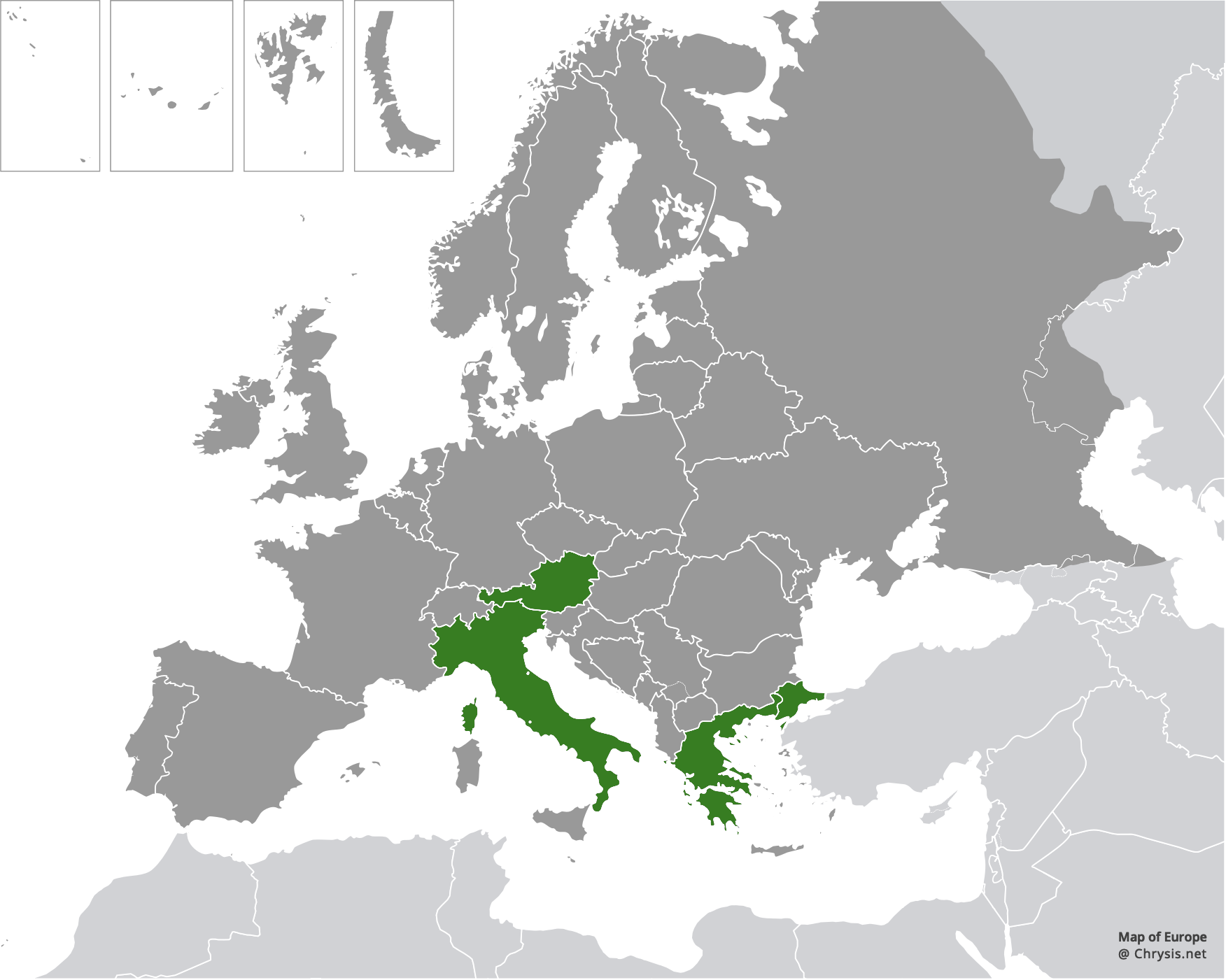 European distribution of Pseudomalus meridianus Strumia, 1996